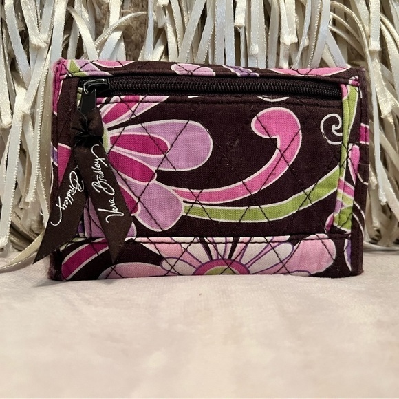 VERA BRADLEY Purple Punch Trifold Euro Wallet Floral Pink Green Brown - Picture 4 of 13